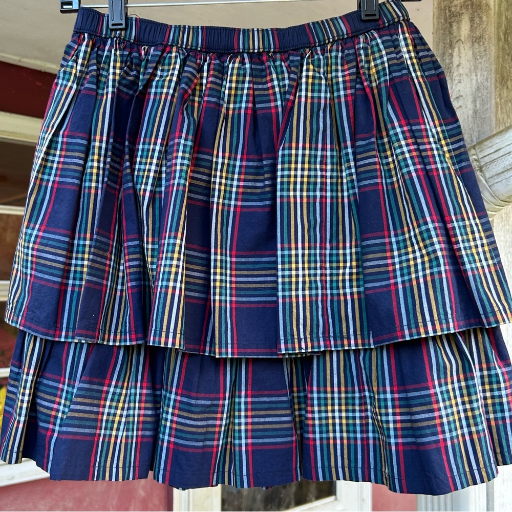 Tiered Plaid Cotton Skirt